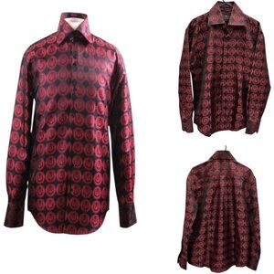 Daniel Ellissa Red and Black Fashion Dress Shirt Coin Pendant Pattern Men L 16.5